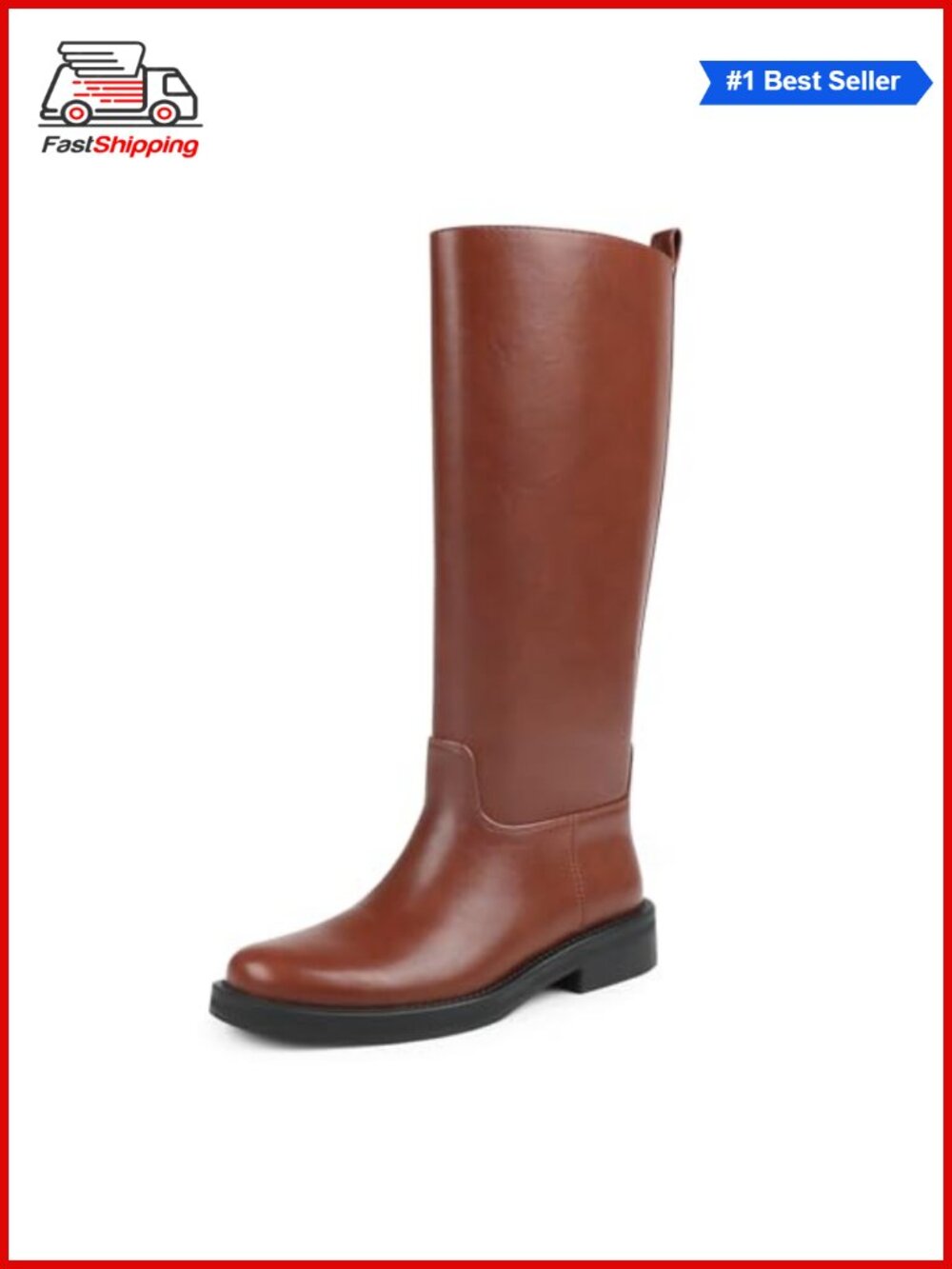 Women's Faux Leather Knee High Riding Boots Round Toe Chunky Heel Tall